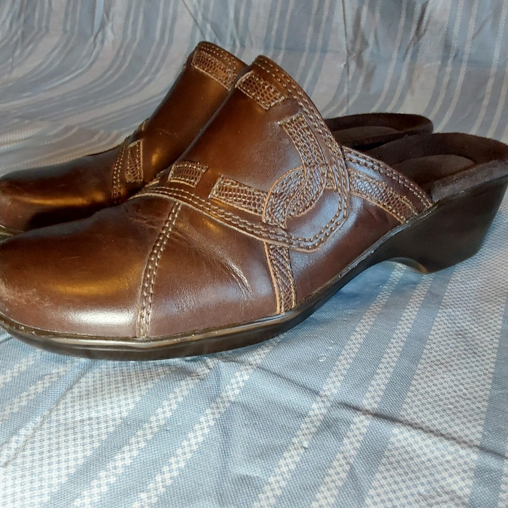 Clarks Bendables Womens 5 1/2 M Brown Leather Slip On Shoes Mules 62896